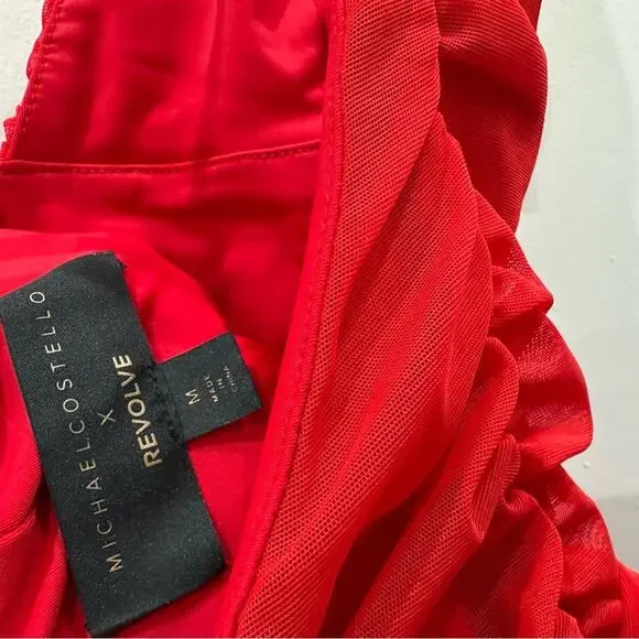 Michael Costello Red Ruched Bodycon Midi Dress with Crisscross Back - Picture 7 of 11